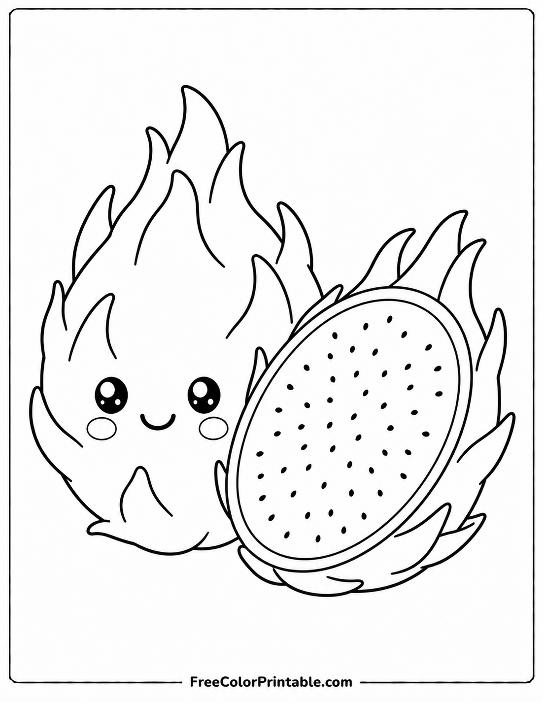 Kawaii dragon fruit coloring page Coloring Page — Free Printable — free printable coloring page